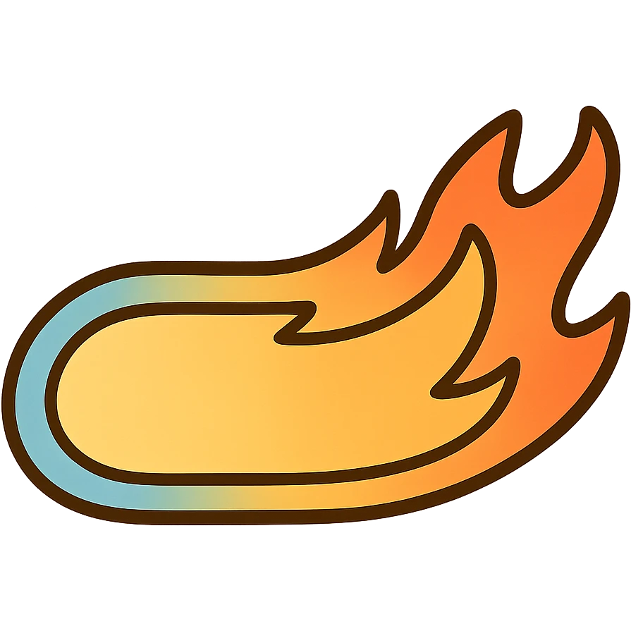 fire streak emoji, flat style, blue to orange gradient, no face, minimal, like a streak button, matching reference image emoji