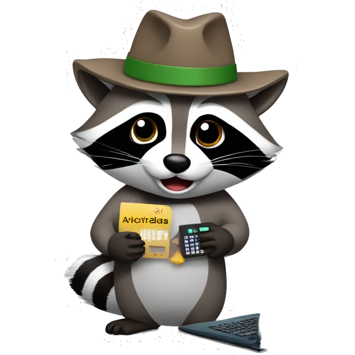 Raccoon with hat and computer and a ad with the sentence "Actividades Registradas" emoji