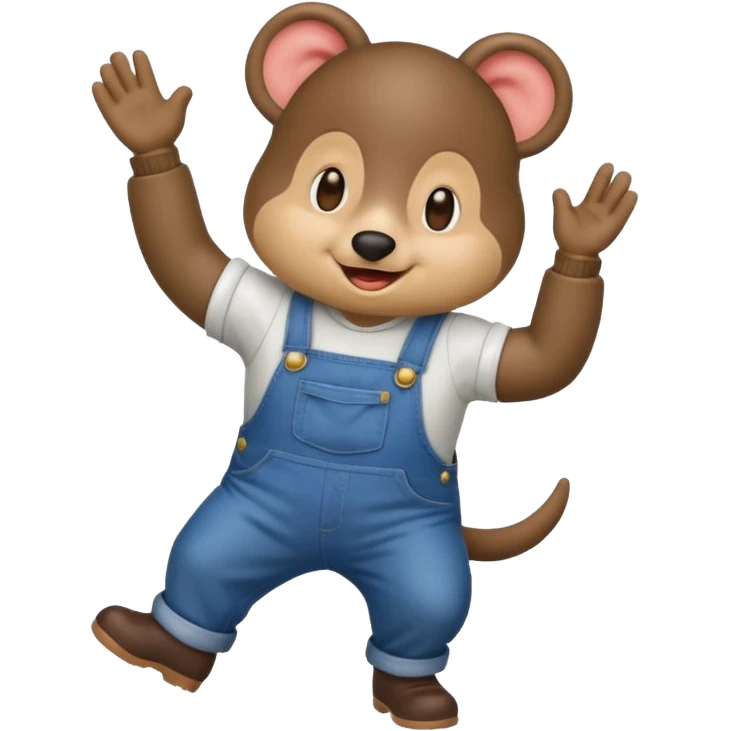 mole wearing overalls, dancing, apple emoji style emoji