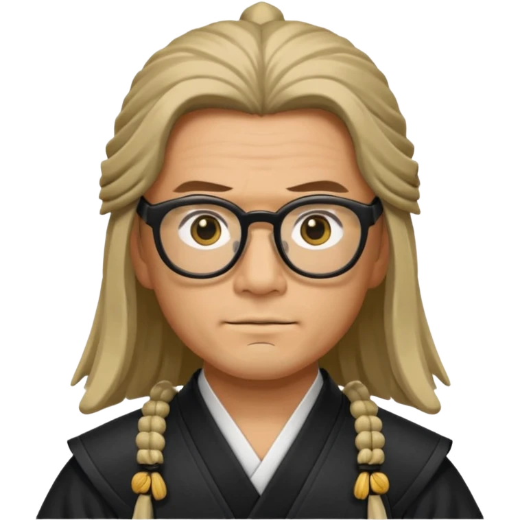 Long Haired Samurai with Glasses,Long-haired ronin adjusting black spectacles emoji