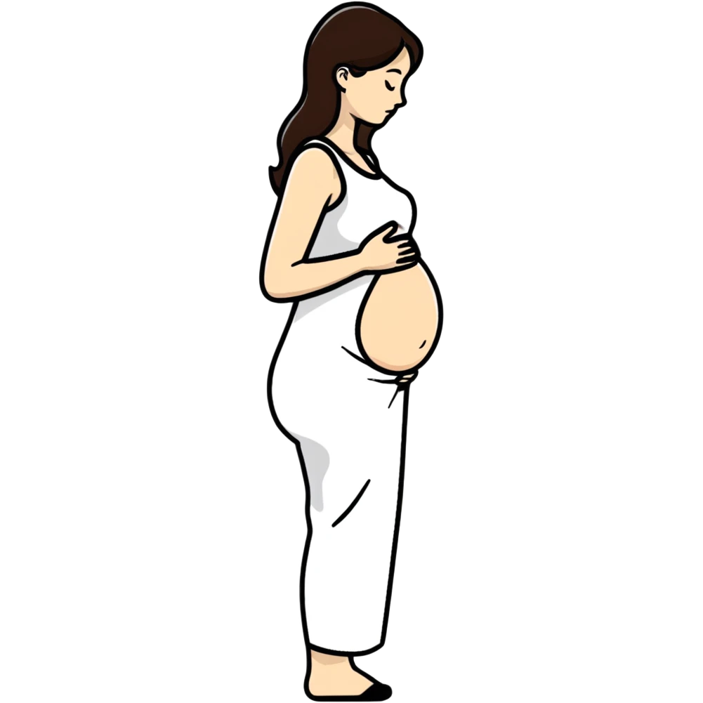 happy pregnant woman in second trimester, showing baby bump emoji