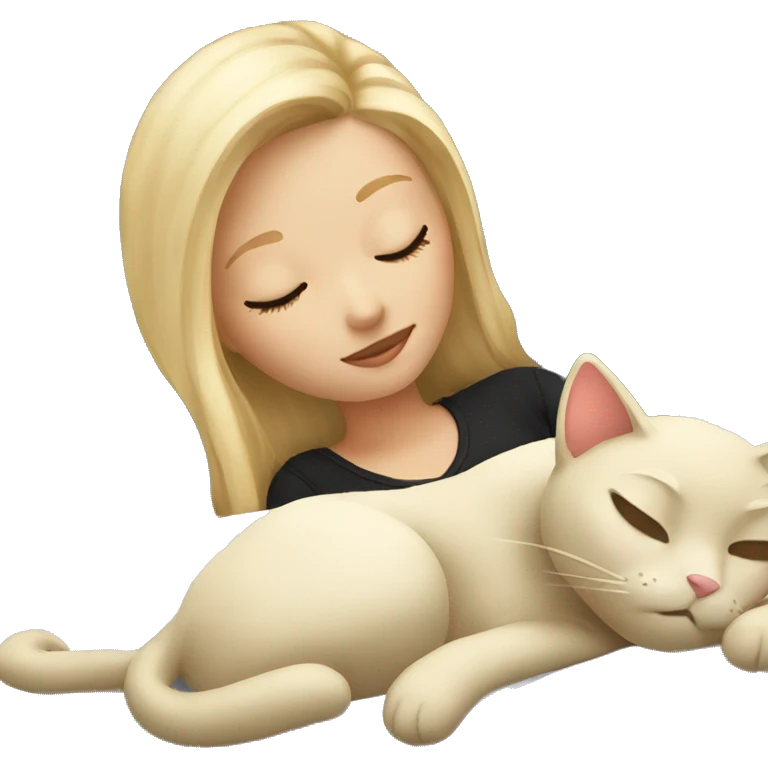 Blonde girl sleeping with black cat on bed emoji