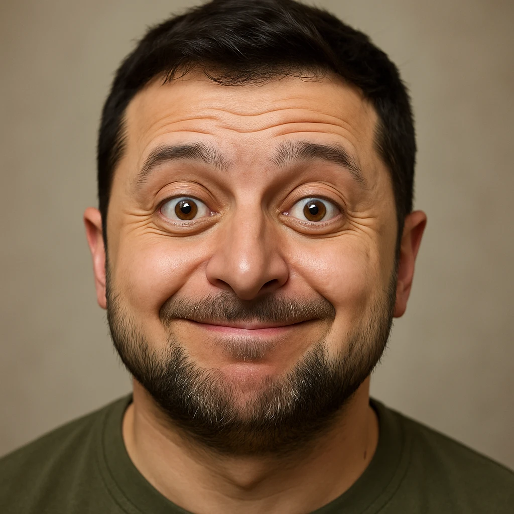 photorealistic emoji style portrait of Zelensky, round face, slightly goofy expression emoji