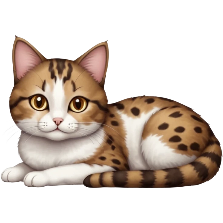 full body tiny short hair dark brown and white cat with hazel eyes lying down emoji