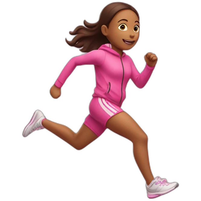 a girl in a pink tracksuit running to the finish line. emoji