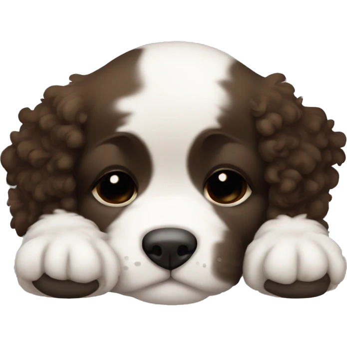 Sleeping black and brown curly fur puppy with white chest and chin emoji