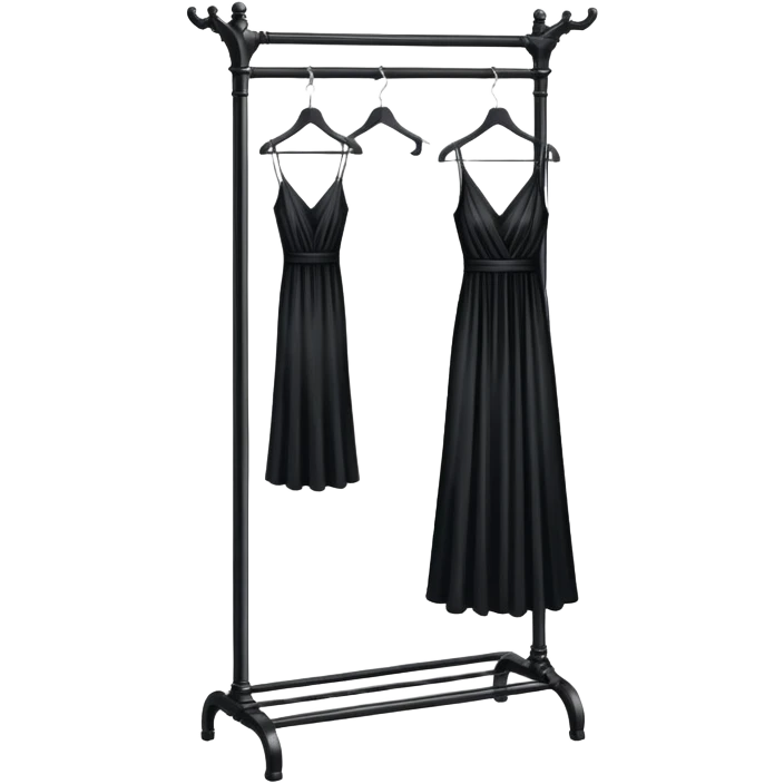 metal clothing rack with a formal black dress hanging emoji