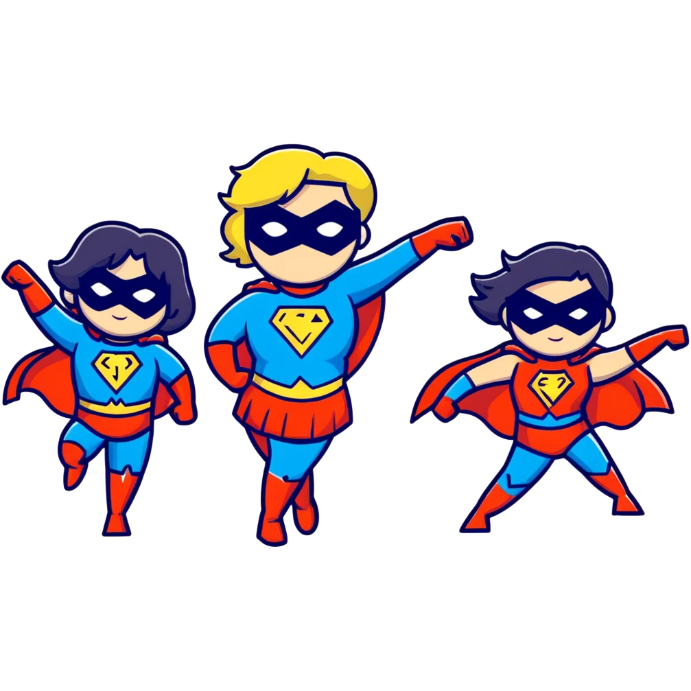 three superhero girls team posing together emoji