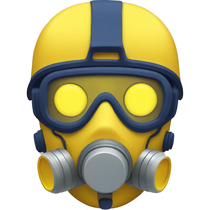 Navy blue skin cyborg head with yellow respirator mask emoji