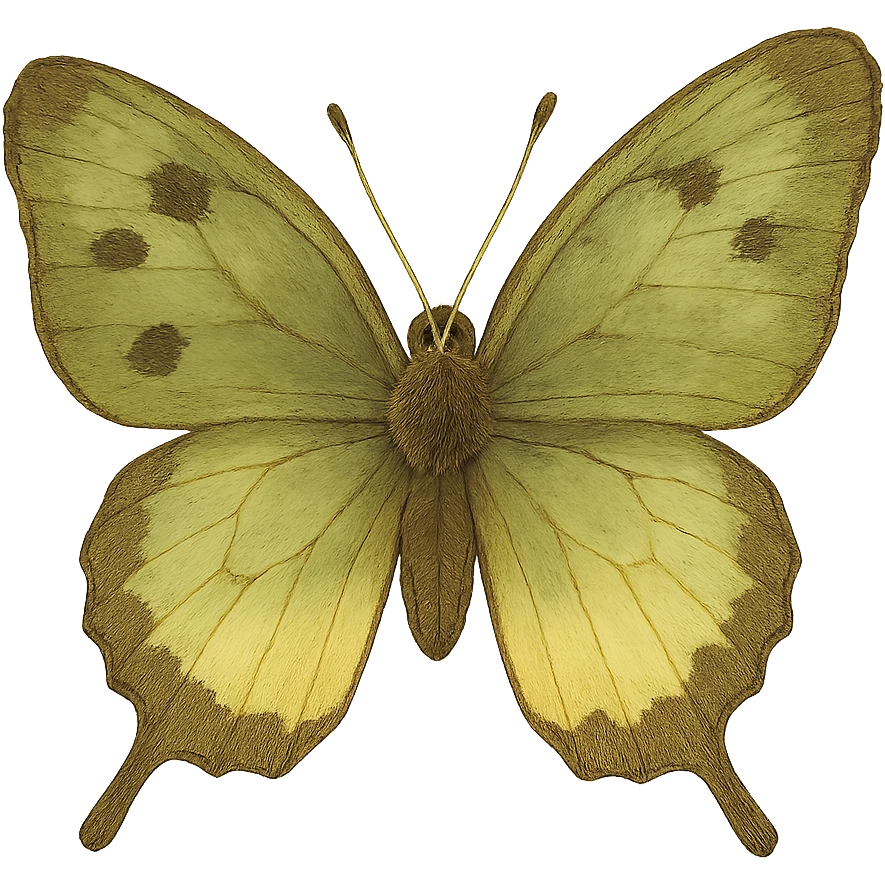 realistic whimsical green, brown and cream butterfly, natural colors, soft, fairy-like atmosphere, no background, square size emoji