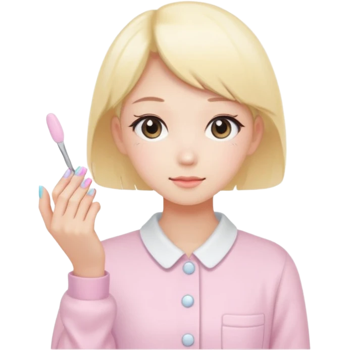 Minimalist kawaii female nail artist, standing alone, simple and clean design, pastel colors, delicate and charming, high-resolution, single subject only emoji