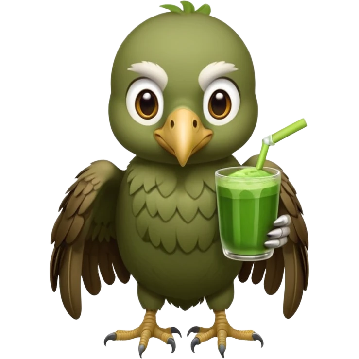 A cute vulture holding a matcha emoji