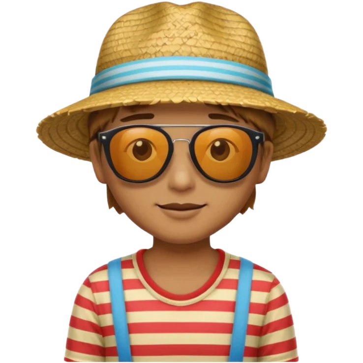 person with striped clothing sun glasses and straw hat emoji
