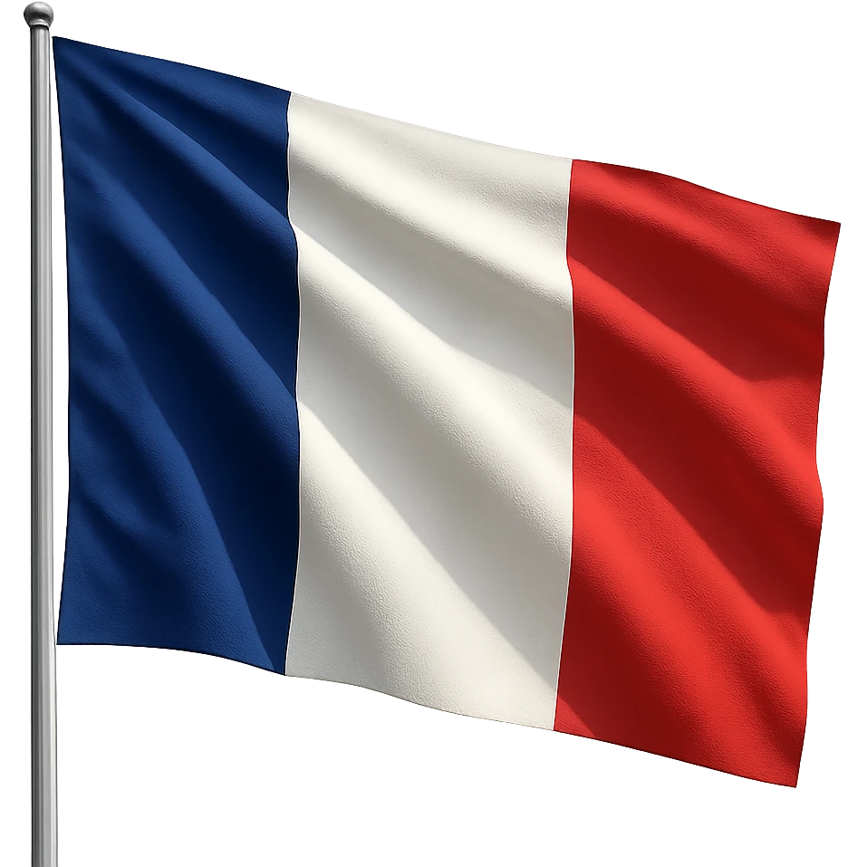 French flag waving in the wind, realistic fabric texture, vibrant blue, white, and red colors emoji