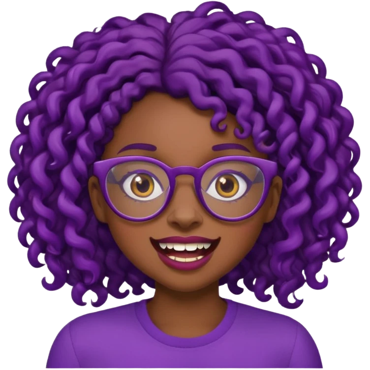 nerd emoji like with glasses and silly exaggerated buck teeth but it’s a black girl with dark purple curly hair emoji