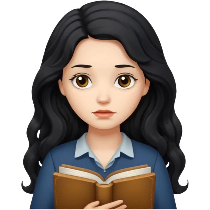 Long Hair Women with Book, Black wavy hair, sad

 emoji