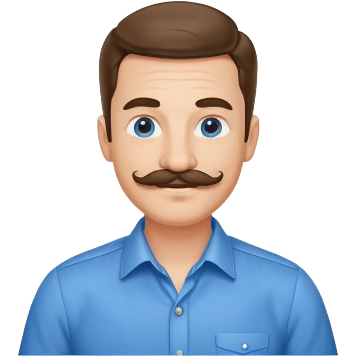 Business owner, well dressed, blue shirt, mustache, happy emoji