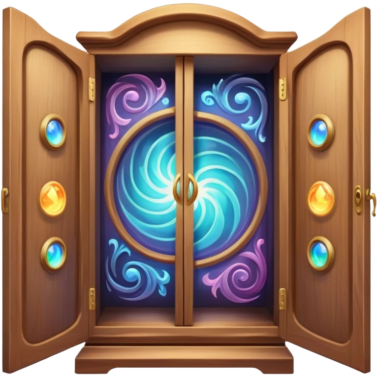 magical vanishing cabinet with doors partially open showing mystical energy inside emoji