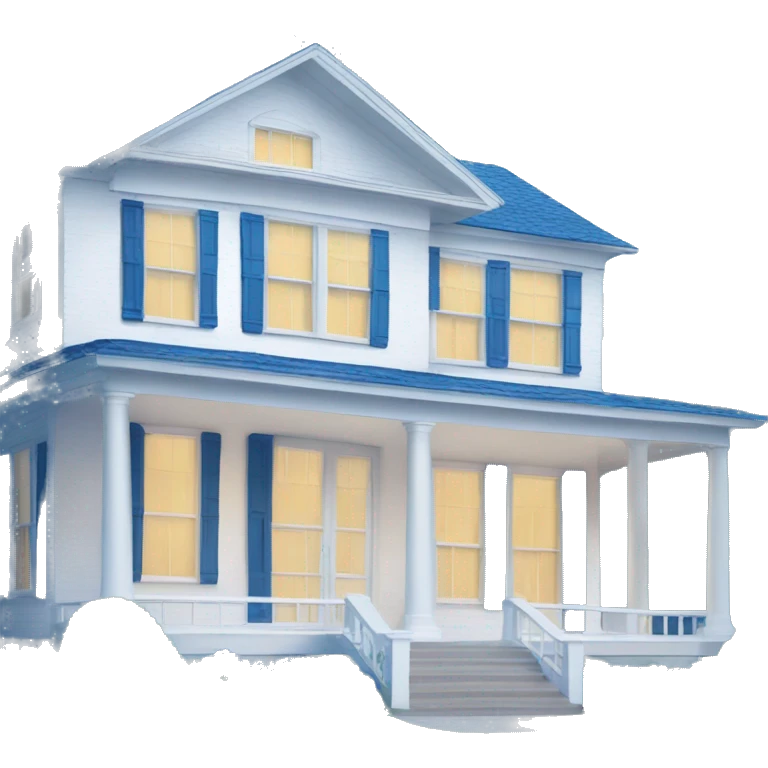 Big White House with blue shutters and wrap around porch emoji