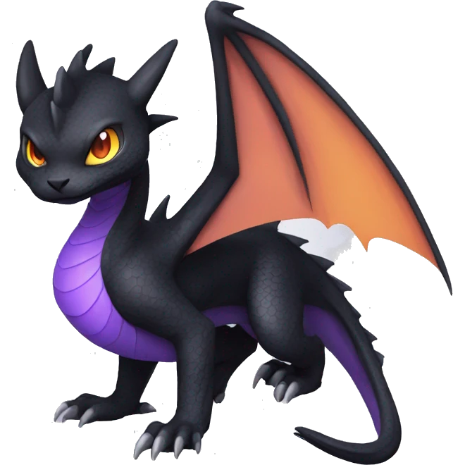 Cool Black Dragon-Quilava-Cat-Pokémon with orange belly and purple markings Full Body emoji