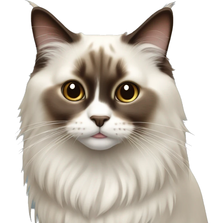 Ragdoll cat - dark brown face, white nose, tail is dark brown and the body is off white  emoji
