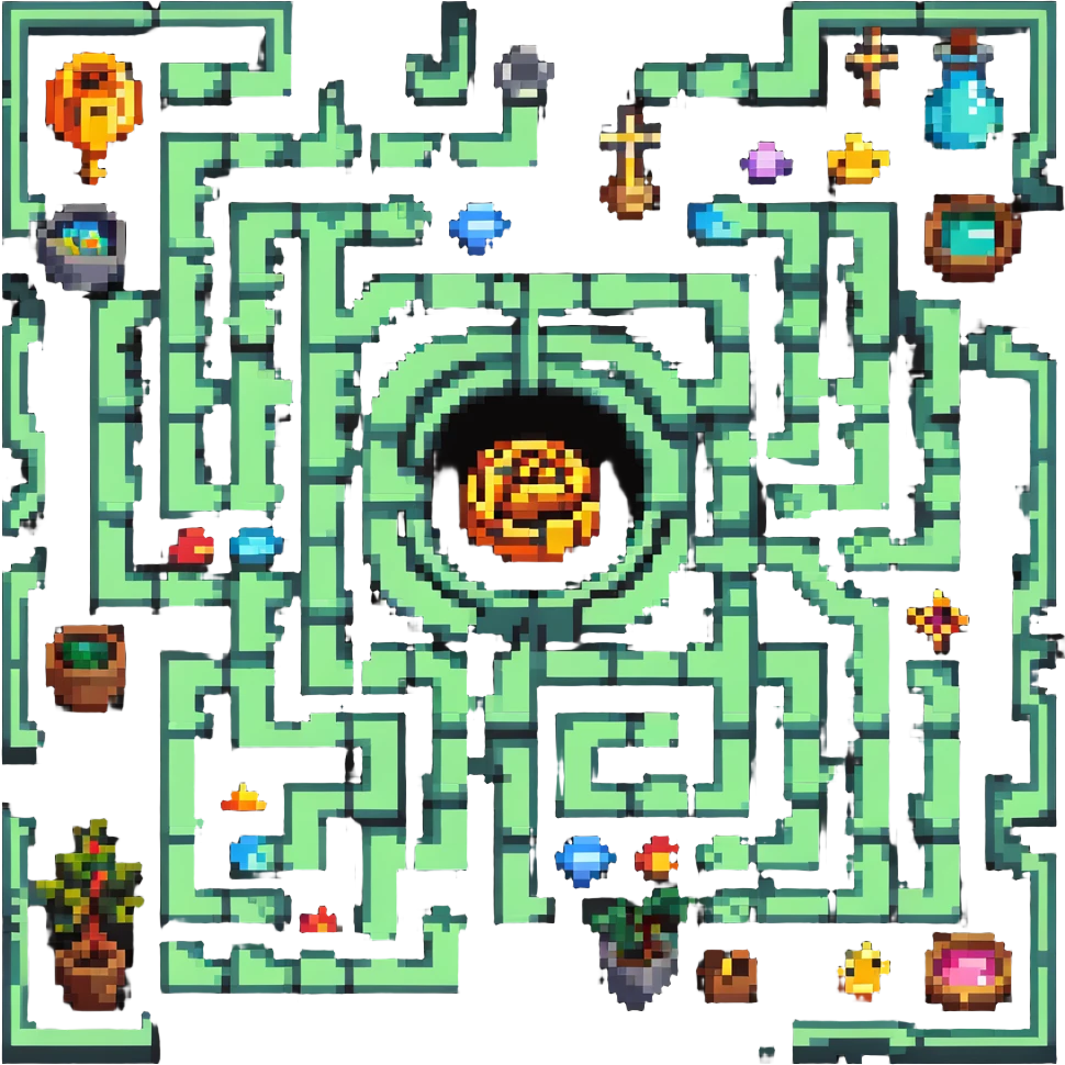 complex maze with treasures emoji