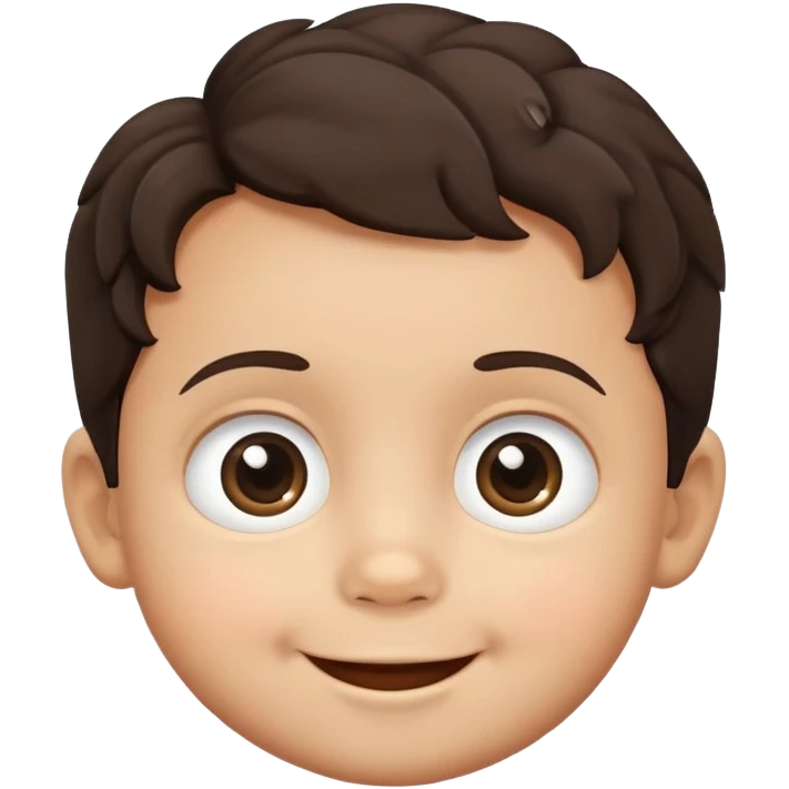close-up of round smiling toddler boy face only with big eyes, medium skin tone, dark wavy hair, no neck visible, just the face emoji