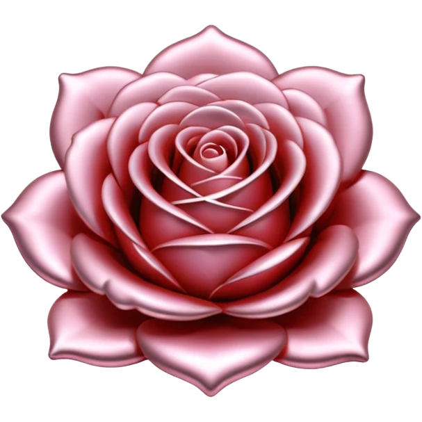 A rose emoji made of liquid silver metal, smooth metallic petals, reflective chrome surface, soft gradients, elegant shape, minimalistic iOS emoji style, centered, clean white background, realistic highlights, no text emoji