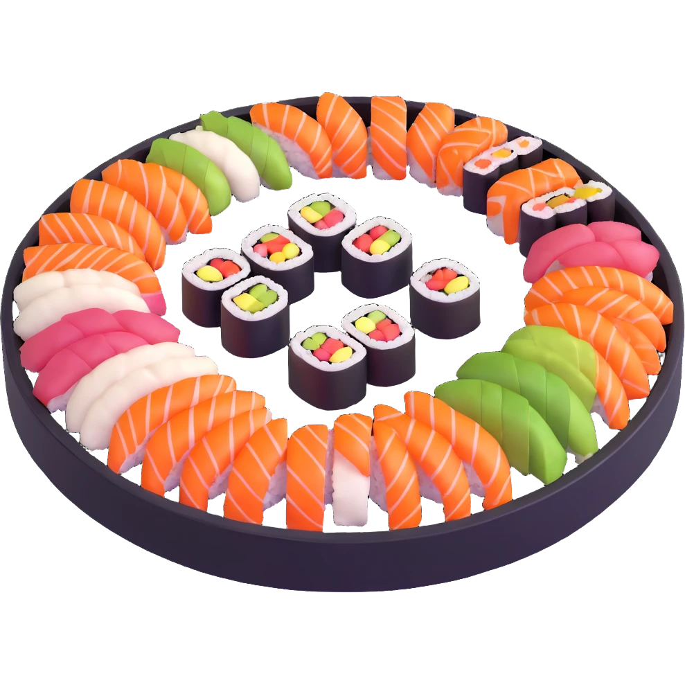 rotating sushi conveyor belt restaurant with colorful sushi plates emoji