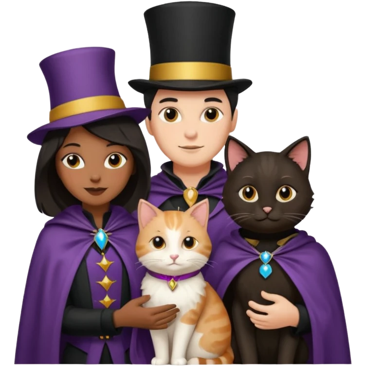 magician couple and their pet cat emoji