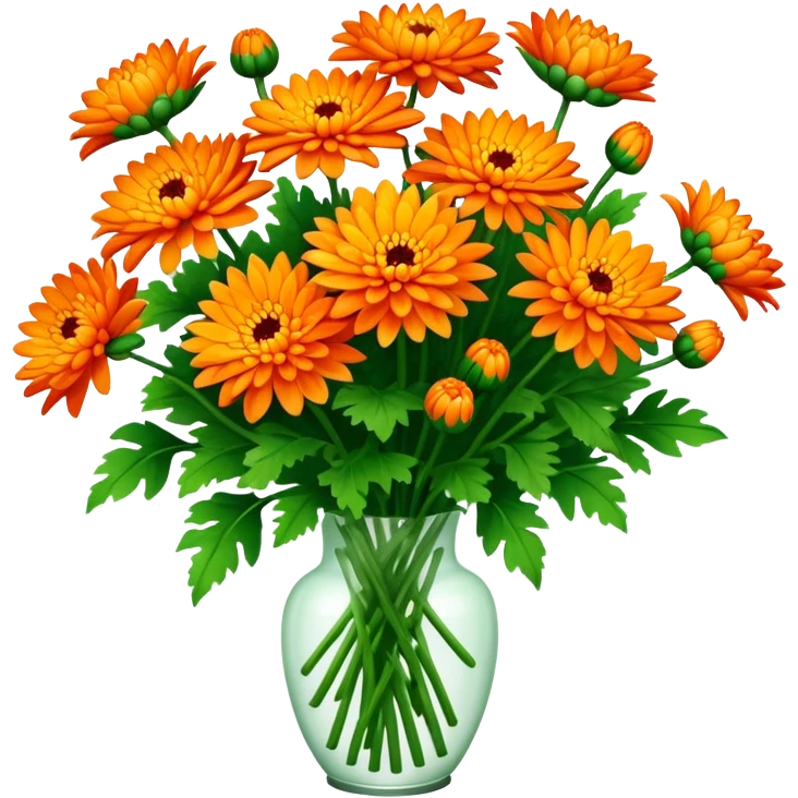 big bouquet Vibrant Orange Chrysanthemum, luxuriant, leaf, bud emoji