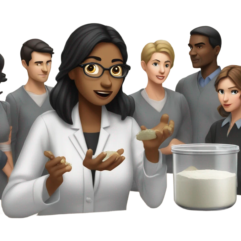 White woman with straight black hair cooking a soufflé while teaching a graduate class emoji