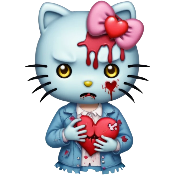 zombie hello kitty holding a broken heart emoji