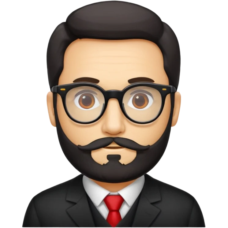 Un profesor calvo, que tenga barba abundante de color negro, lleva gafas con el cristal de color amarillo y un abrigo de cuadros rojo emoji