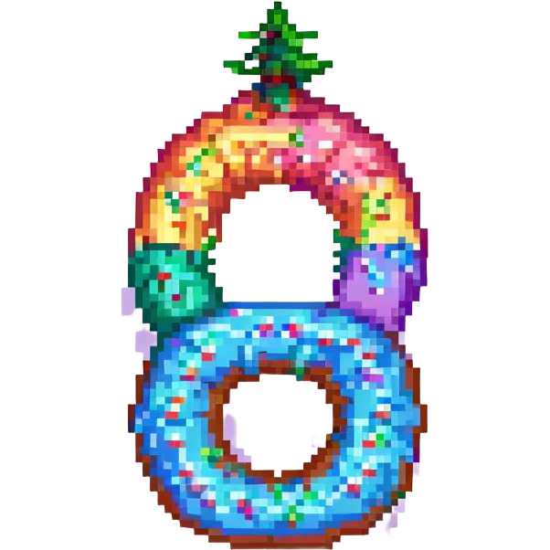 A Christmas tree in rainbow colors with an empty middle like a donut emoji