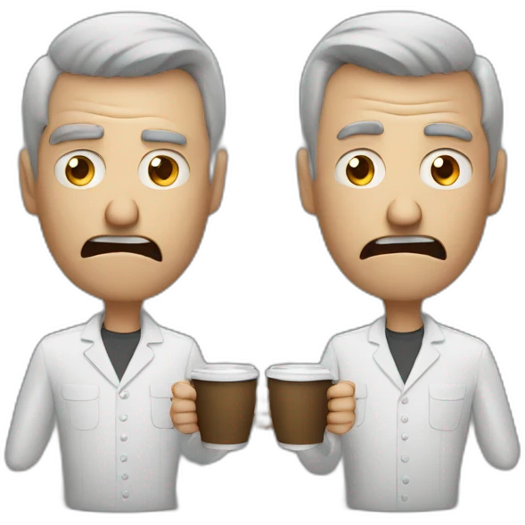 two angry men hold the same cup of steaming coffee emoji