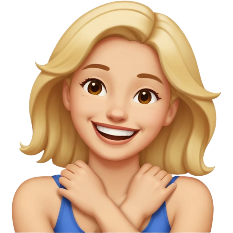 Woman crossing arms around neck laughing  emoji
