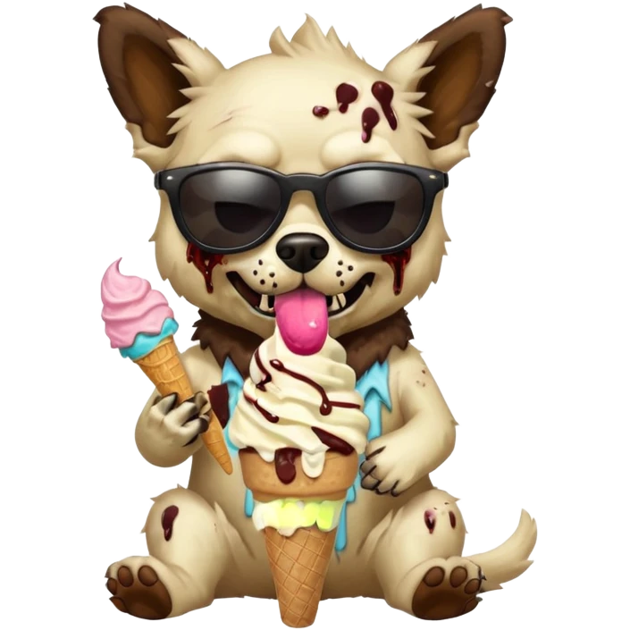 zombie dog with sun glasses and eating ice Cream emoji
