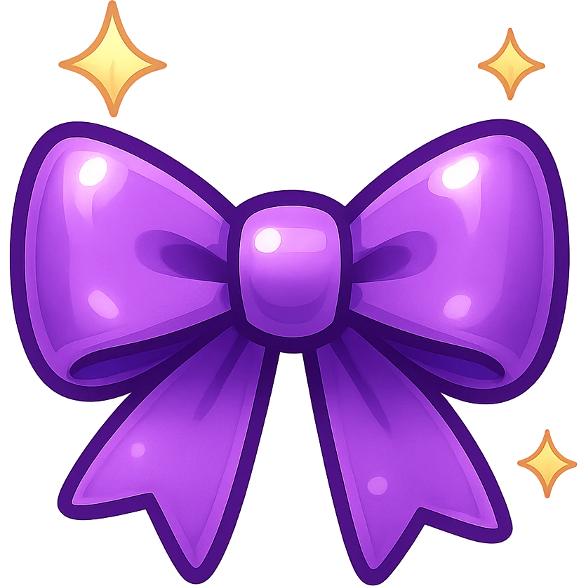 purple bow emoji, cute and shiny, with sparkles emoji