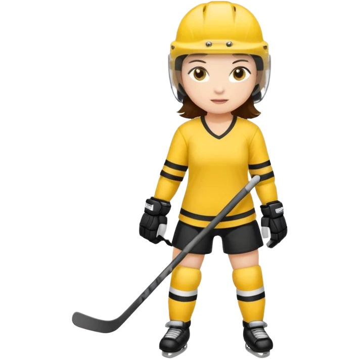 Girl hockey player with yellow jersey full body brunette with helmet emoji