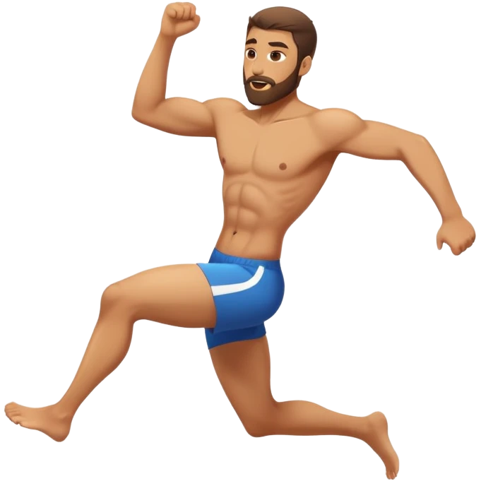 Tan guy short beard shirtless sprinting  emoji