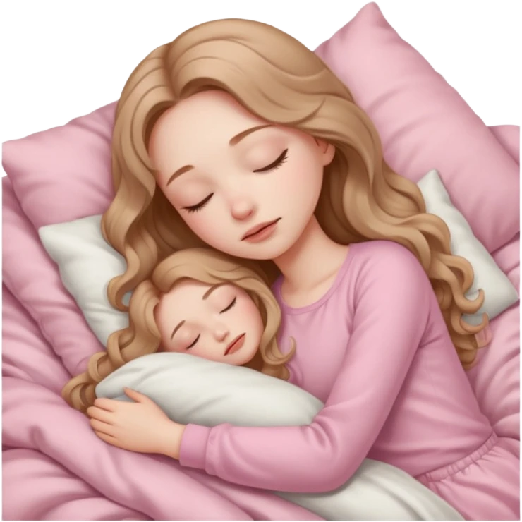 girl with pale skin and long wavy light brown hair in light pink clothes sleeping alone emoji
