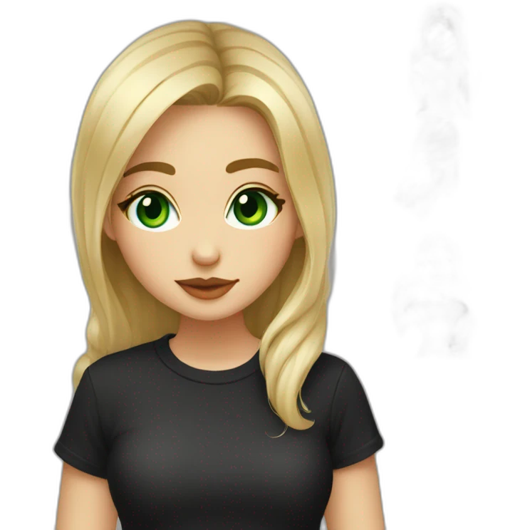 Artist girl with paints blonde beautiful green eye kiss full body and legs. Black shirt emoji