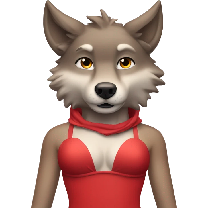 anthropomorphic wolf in a red strapless swimsuit emoji