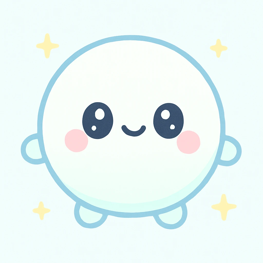 chubby snow ball character with a happy face, tiny arms and legs, kawaii style emoji