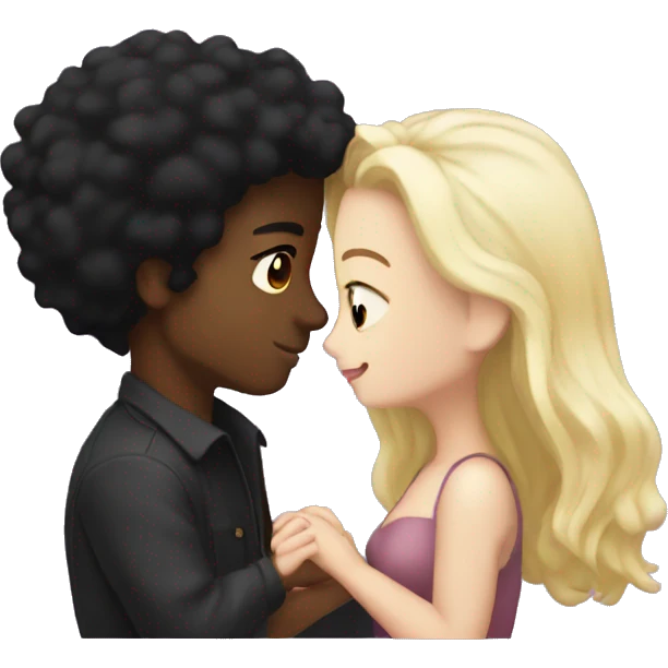 romantic moment between lovers black guy and white gurl with black hair  emoji