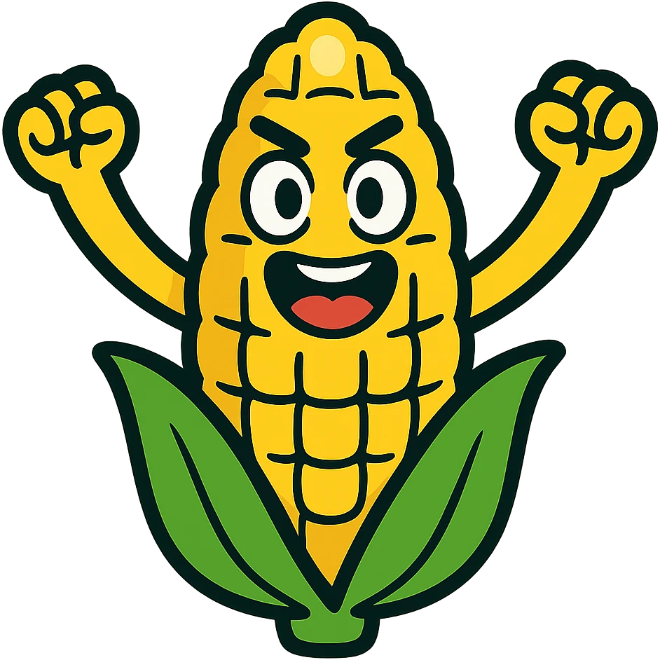 cute cartoon-style corn on the cob, expressive, symbolizing team spirit and energy emoji