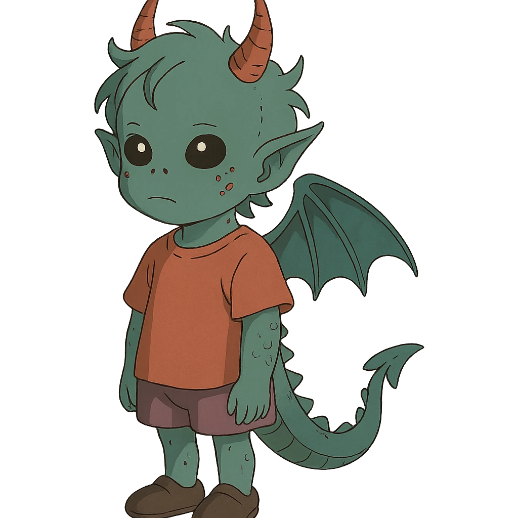 kid with features that are 20% dragon, 60% alien, and 20% demon emoji