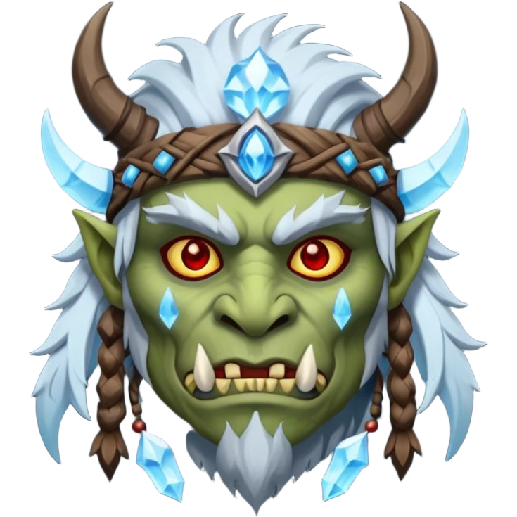 Fantasy Christmas orc shaman icon, ice spirit magic theme, glowing runes, winter tribal mask elements, mystical cold atmosphere, emoji sized portrait, male/female variant
 emoji