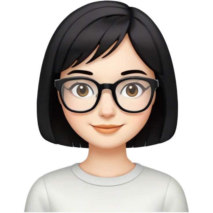 White skin girl, short bob cut hair, squared specs, black hair and brows, smiling  emoji